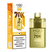 HQD Glow Air 70K 4-in-1 Rechargeable Prefilled Pod Kit in Pineapple Peach Mango & Pineapple Ice – 20mg nicotine strength disposable-style vape with multiple flavors.